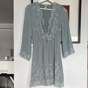 Divided Gray and White Embroidered Mini Dress